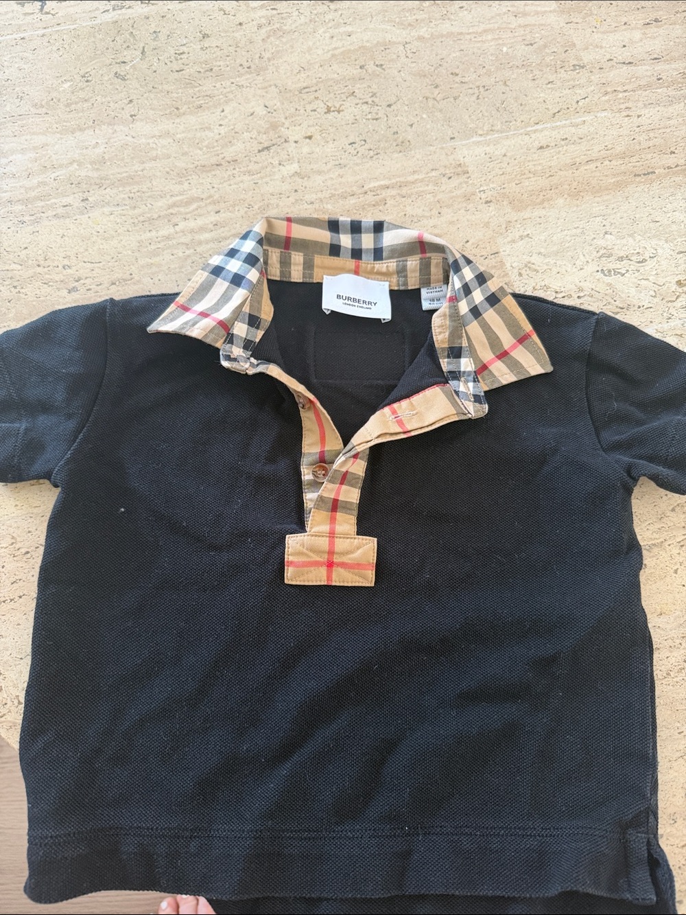 2 Burberry Black & Red Kids Polo with Classic Check Collar